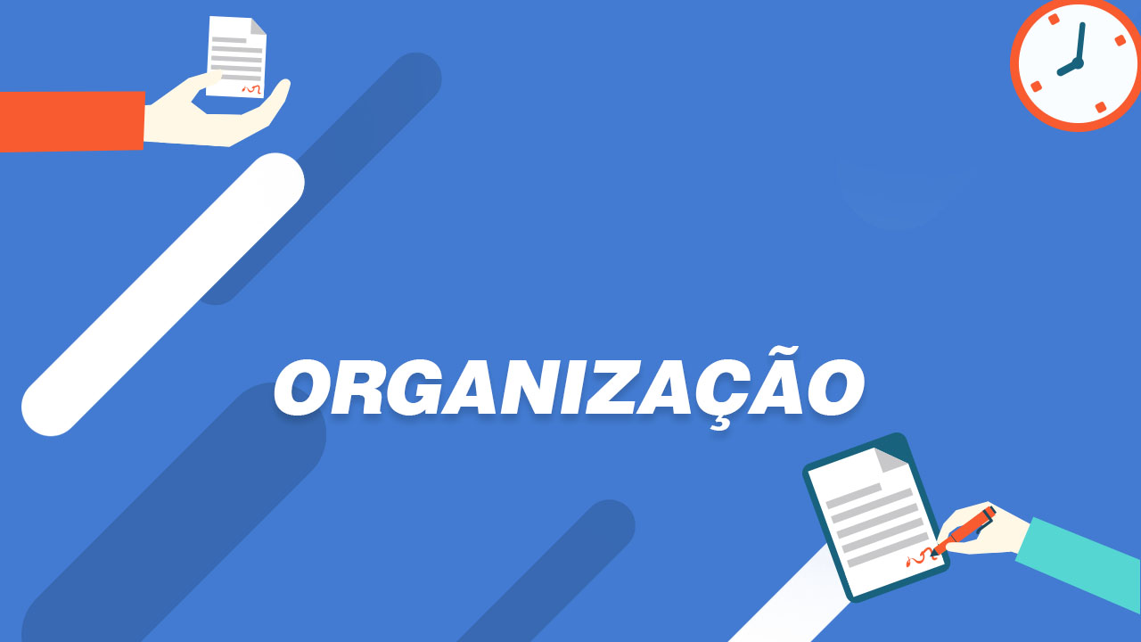 "Organização" em branco com fundo azul