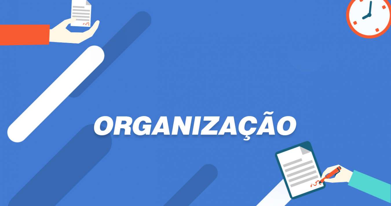 "Organização" em branco com fundo azul